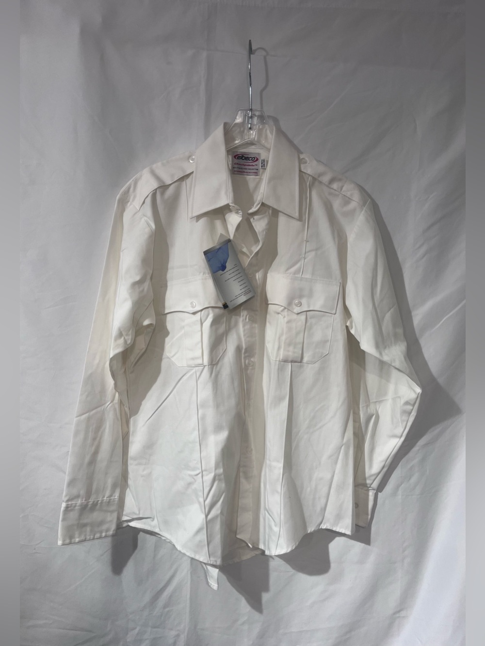 Men's White Long-Sleeve Button-Up Shirt with Chest Pockets(security)